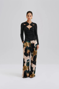 Pants: Malina Sarah Elastic Waist Satin Pants - Dusty Poppy