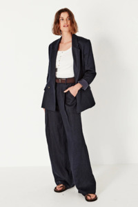 Pants: Shjark The Selbourne Trouser - Navy Linen