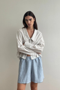 Deiji Studios Press Stud Short - Blue Stripe