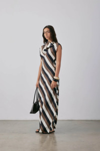 Gregory Nz: Gregory Ruffus Dress - Parchment/Tobacco Stripe