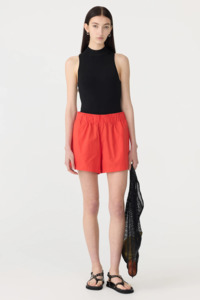 Bassike Crushed Cotton Tennis Short - Red