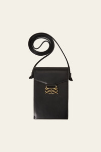 Malina Monogram Leather Phone Pouch - Black