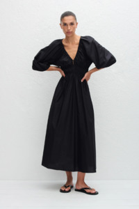 Matteau Shirred Plunge Button Dress - Black