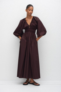 Matteau Shirred Plunge Button Dress - Aubergine