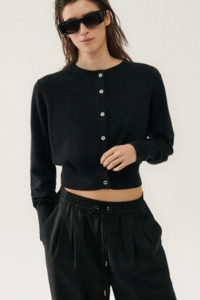 Silk Laundry: Silk Laundry Cropped Cardigan - Black