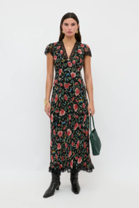 Designer Rixo: Rixo Clarice Dress - Butterfly Floral Black