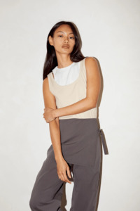 Commonplace Essentials: Commonplace Essentials Millie Double Layer Tank - Sand/White