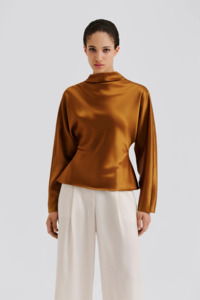 Malina: Malina Zora Barrel Sleeve Satin Blouse - Amber