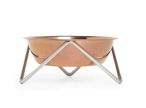 Eat Cat: Luxe Meow Cat (or Mini Woof) Bowl - Chrome Base/Bronze Bowl