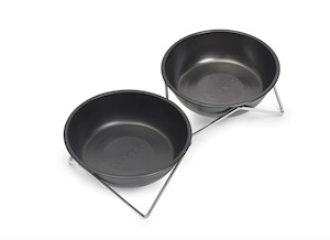 Woof Woof Double Dog Bowl - Chrome Base/Black Bowl