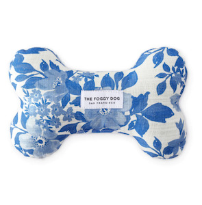 Organic Eco Friendly Toys Dog: Blue Roses Squeaky Bone Dog Toy