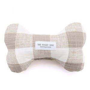 Organic Eco Friendly Toys Dog: Warm Stone Gingham Squeaky Bone Dog Toy