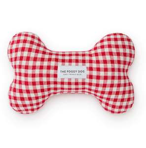 Red Gingham Squeaky Bone Dog Toy