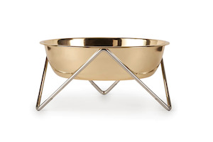 Bowls Dog: Luxe Woof Bowl - Chrome Base/Gold Bowl