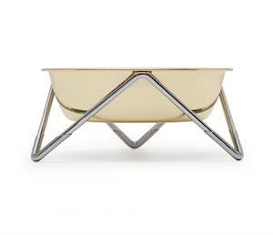 Luxe Meow Cat (or Mini Woof) Bowl - Chrome Base/Gold Bowl