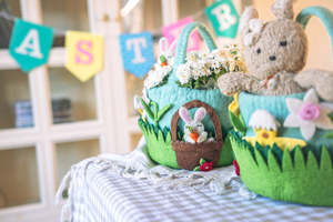 All: Wool Felt Easter Basket and Finger Puppet Trio