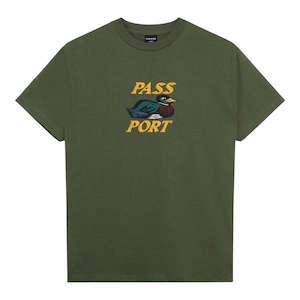 Long Sleeve T Shirt: Passport Fast Duck Tee - Olive