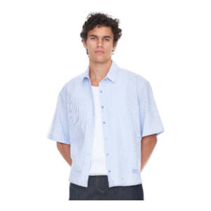 Shirts: Huffer Box Shirt - Ice Blue Stripe