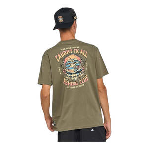 Mad Hueys Caught Fk All Skull Tee - Olive