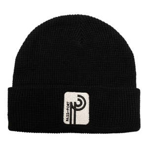 Beanies Scarves: Passport Long Con Waffle Knit Beanie - Black