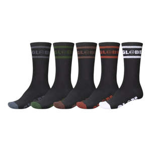 Globe Tilt Crew Sock 5 Pack - Black/Assorted