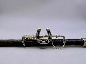 Hunt Whip Stockpin | Large | with Horsehair Horseshoe