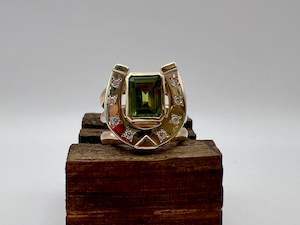 Horseshoe Ring with Peridot and Diamonds