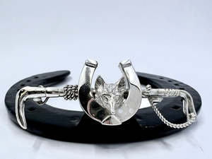 Hunt Whip Stockpin | Large | with Fox Head on Shoe