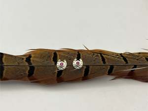 End Of Line Jewellery: Horseshoe Stud Earrings with Garnets