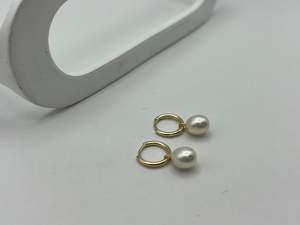 Earrings: 9ct Yellow Gold Hoop Earrings | White Pearl Drop