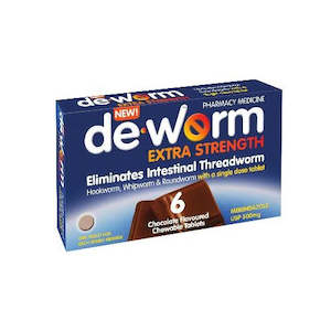 Clearance: DE-WORM Extra Strength 500mg Chocolate Chew 6s