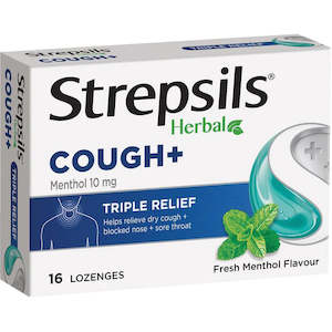 Pharmacy: Strepsils Herbal Cough+ Lozenges - Fresh Menthol 16s
