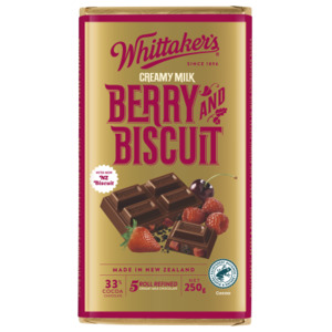 Pharmacy: Whittaker's Berry And Biscuit 33% Cocoa Milk Chocolate Block 250g