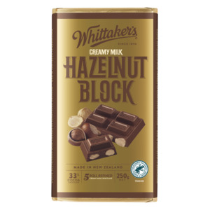 Whittaker's Hazelnut Block 33% Cocoa Milk Chocolate Block 250g