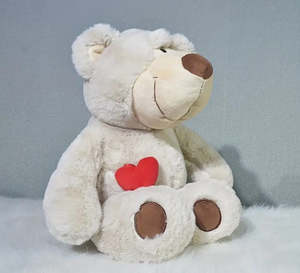 Teddy Bears: White Soft Plush Heart Teddy Bear - With Pets Ashes Inside