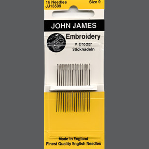 Hand Sewing Needles: John James Embroidery  Size 9