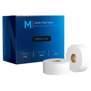MATTHEWS 1 Ply Jumbo Toilet Roll - 500m/roll, 8 rolls/case FSC