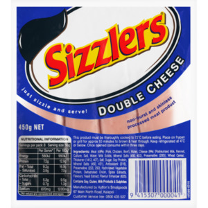 Sausages Smallgoods: Huttons Sizzlers Double Cheese Flavour - 450g