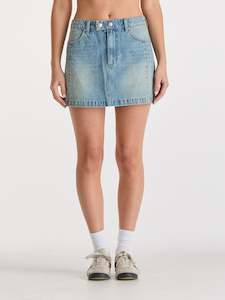 Womens Skirts: Moto Mini Skirt - Gasoline Blue