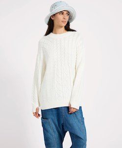Mixed Cable Cotton Knit Sweater - Cream
