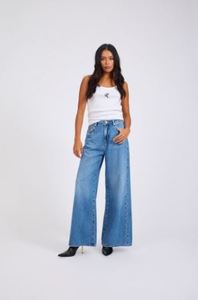 Love Machines Mid Waist Super Wide Leg Denim Jeans - Bright Blue