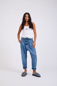 Womens Jeans: Outcasts Low Waist Drop Crotch Harem Denim Jeans - Bright Blue