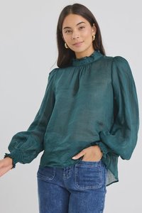 Womens Tops: Poet Long Sleeve High Neck Top - Forest