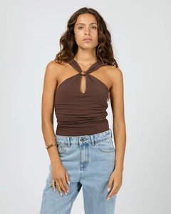 Womens Tops: Atlas Halter Bodysuit - Chocolate