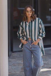 Womens: Pluto Shirt - Green Stripe