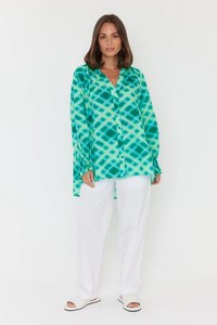 Shirts: Meeka Blouse - Emerald Blue Cross Hatch