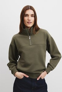 Australian Cotton Logo Neck Zip Sweat - Kelp