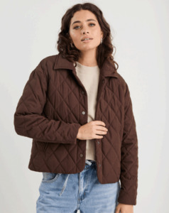 Womens Jackets: Absolute Collared Quilted Puffer Jacket in Chocolate