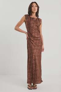 Women S Dresses 1: Fruition Mocha Jacquard Satin Bias Maxi Dress - Mocha Jacquard