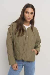 Womens Jackets: Apex Olive Collarless Puffer Jacket